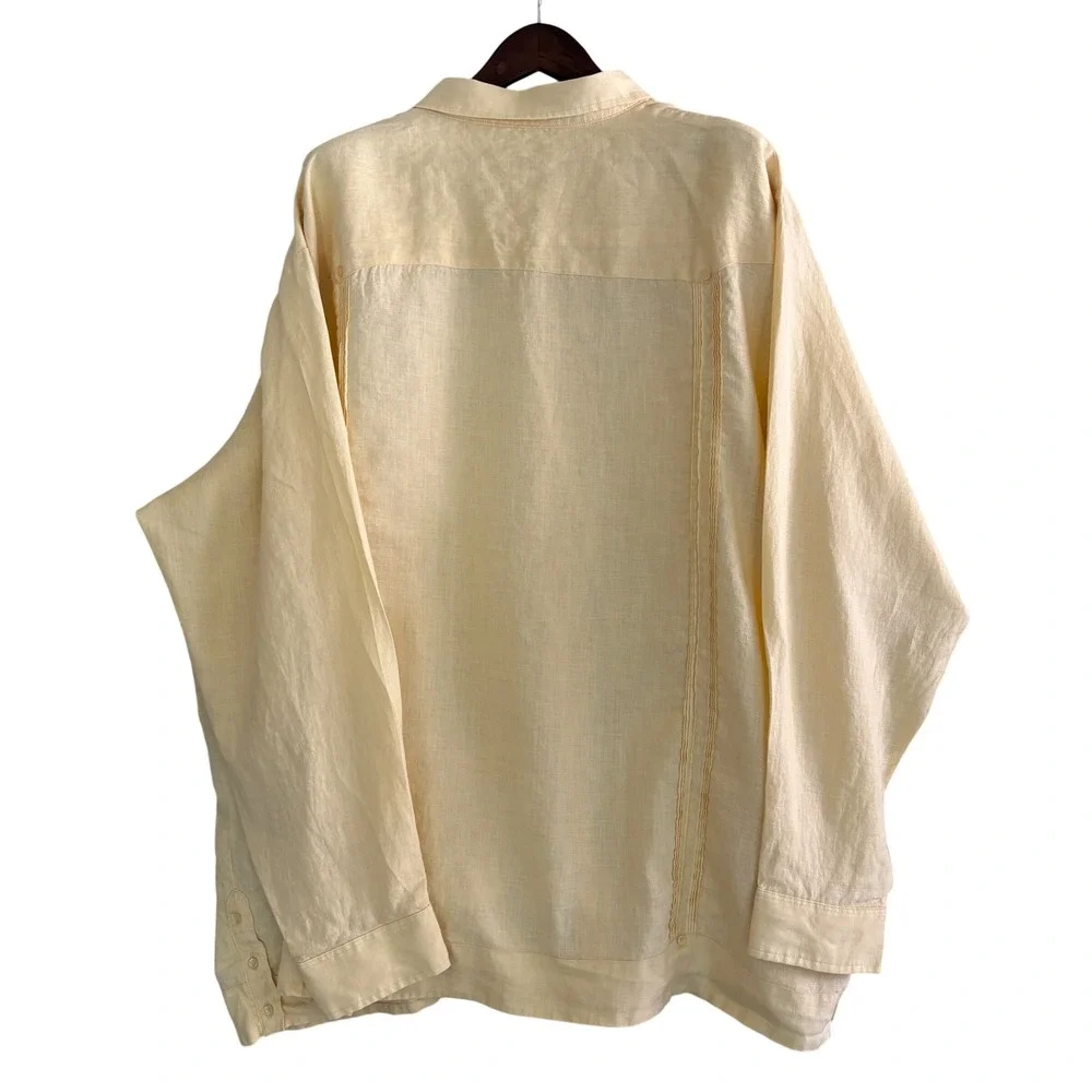 Cubavera Guayabera Shirt Men 4XLT Yellow Linen Long Sleeve Pintuck Coastal Boho